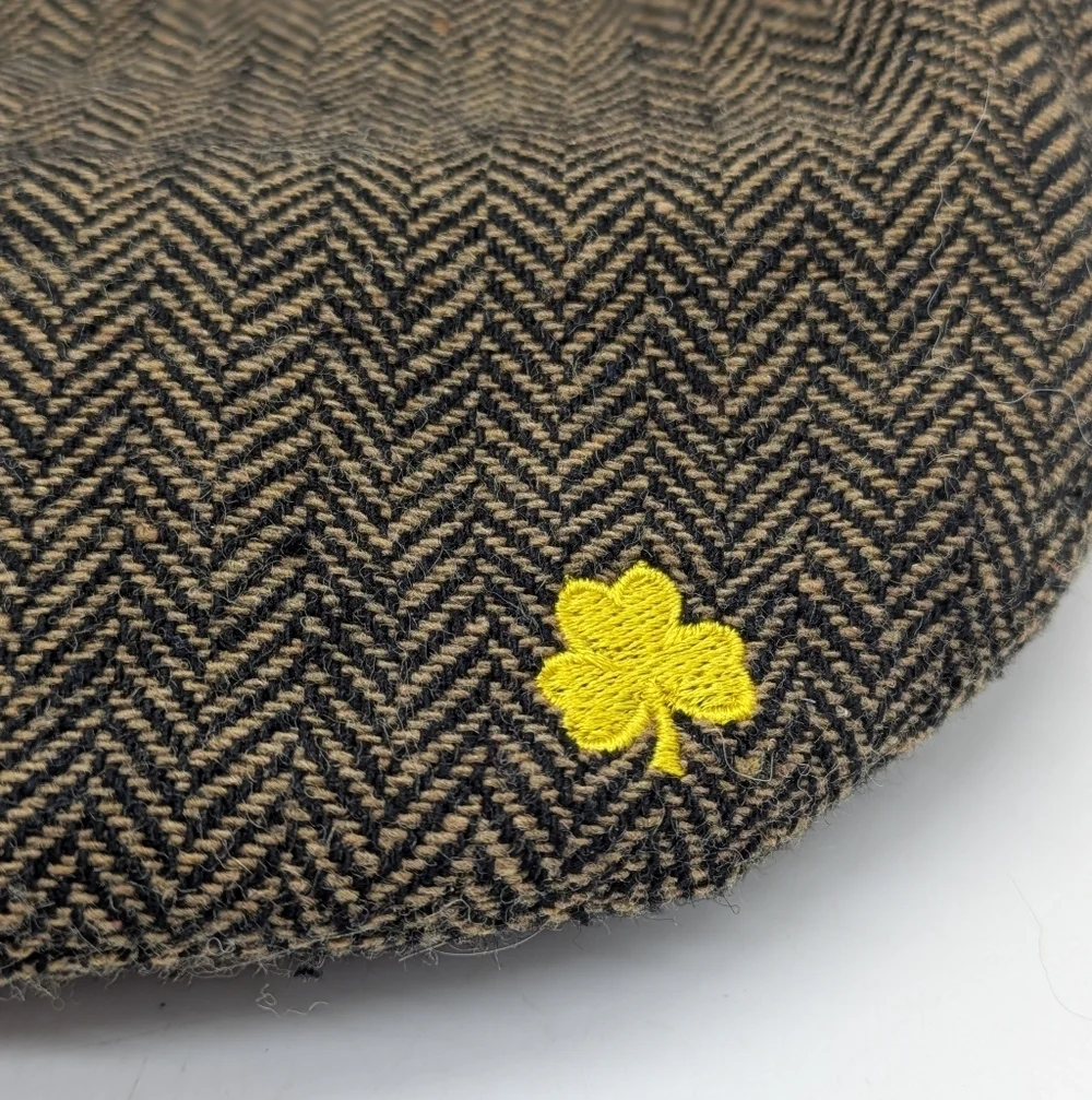 Man Of Aran Brown Yellow Clover Wool Flat Cap Hat